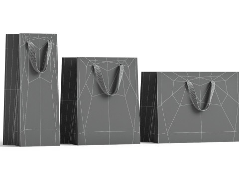 Black Paper Gift Bag 3 Type - craft shopping package set Modello 3D