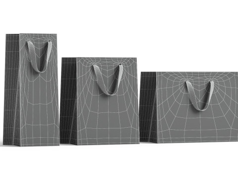 Black Paper Gift Bag 3 Type - craft shopping package set Modello 3D