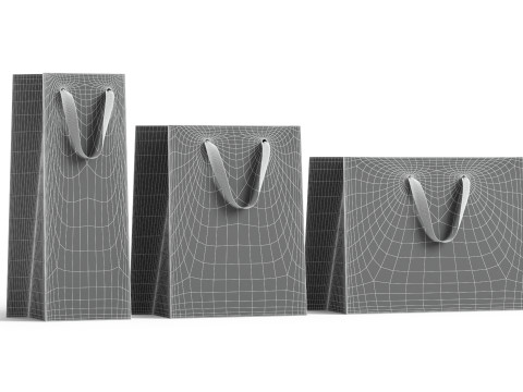 Black Paper Gift Bag 3 Type - craft shopping package set Modello 3D