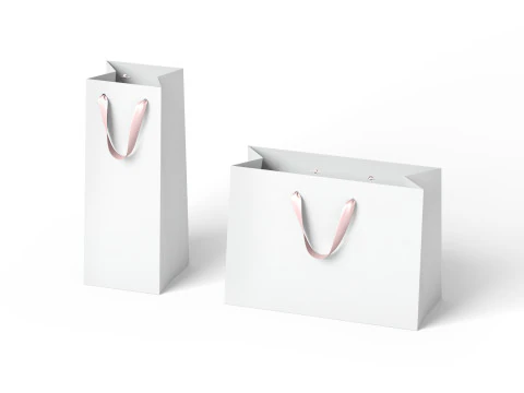 White Paper Gift Bag 2 Type - craft shopping pack set 3D Model