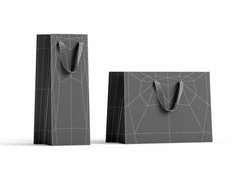 White Paper Gift Bag 2 Type - craft shopping pack set Modelo 3D