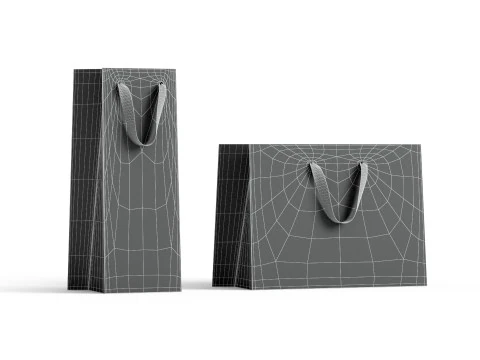 White Paper Gift Bag 2 Type - craft shopping pack set 3D Model