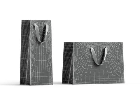 White Paper Gift Bag 2 Type - craft shopping pack set Modelo 3D