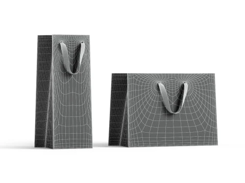 White Paper Gift Bag 2 Type - craft shopping pack set 3D Model