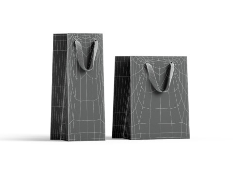 White Paper Gift Bag 2 Type - craft shopping packet set Modello 3D