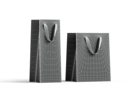 White Paper Gift Bag 2 Type - craft shopping packet set Modello 3D