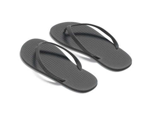 Yellow Beach Slippers - pair of flip-flop rubber sandals Modello 3D