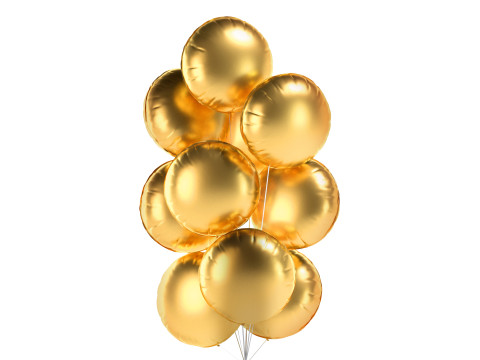 Gold Round Balloon Bouquet - helium foil balls bunch 3D Model
