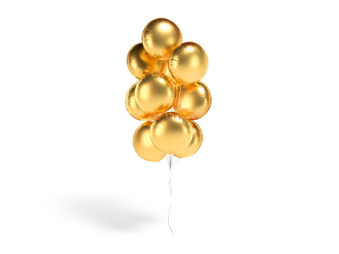 Gold Round Balloon Bouquet - helium foil balls bunch 3D Модель