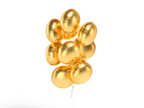 Gold Round Balloon Bouquet - helium foil balls bunch 3D Модель