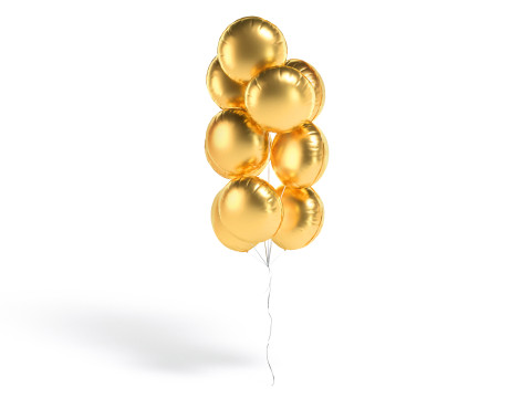 Gold Round Balloon Bouquet - helium foil balls bunch 3D Модель