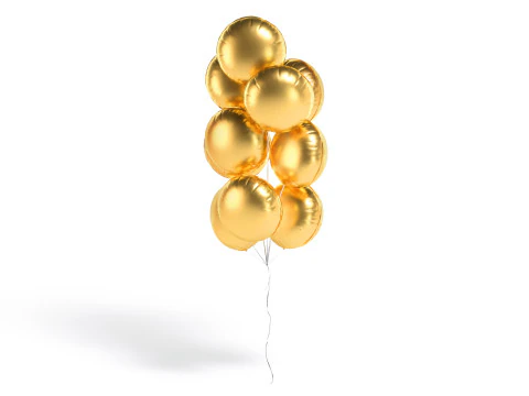 Gold Round Balloon Bouquet - helium foil balls bunch 3D Model