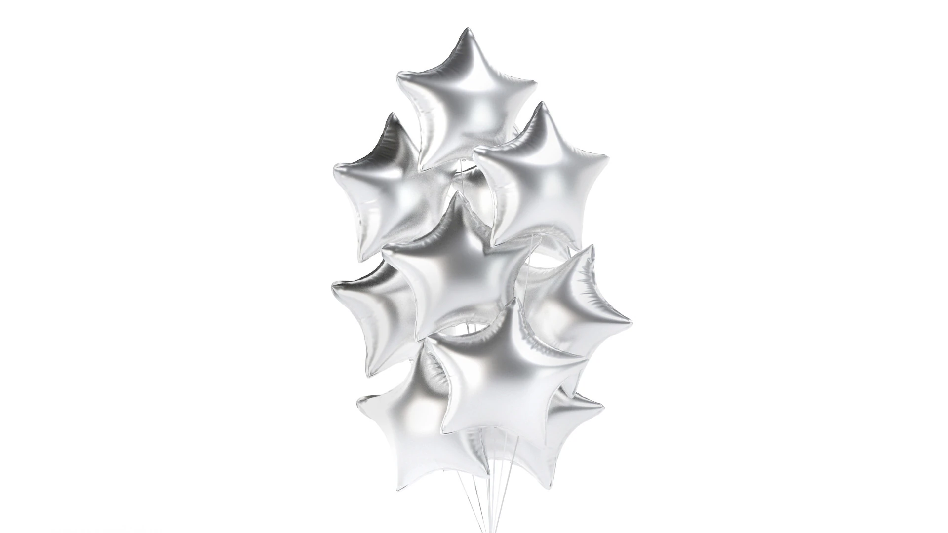 Silver Star Balloon Bouquet - helium foil balls bunch 3D Model .c4d .max .obj .3ds .fbx .stl .blend 