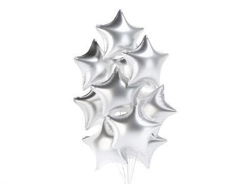 Silver Star Balloon Bouquet - helium foil balls bunch 3D Model