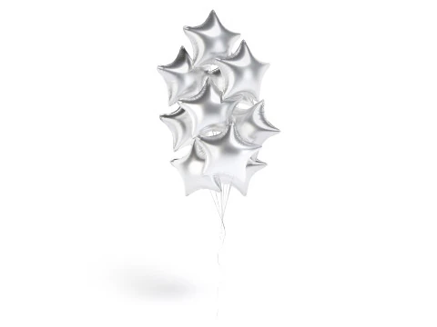 Silver Star Balloon Bouquet - helium foil balls bunch 3D Model