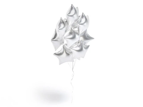 Silver Star Balloon Bouquet - helium foil balls bunch 3D Model