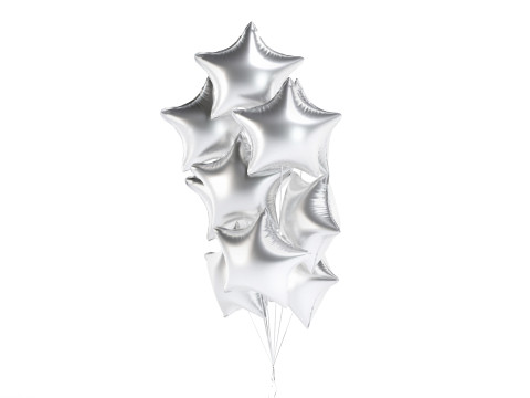 Silver Star Balloon Bouquet - helium foil balls bunch 3Dモデル