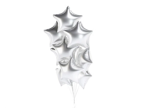 Silver Star Balloon Bouquet - helium foil balls bunch 3D Model