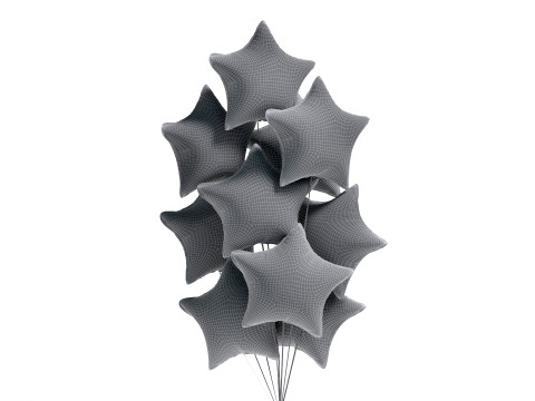 Silver Star Balloon Bouquet - helium foil balls bunch 3Dモデル