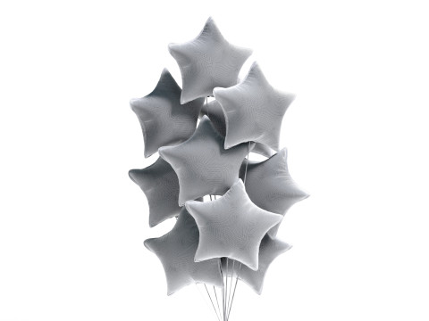 Silver Star Balloon Bouquet - helium foil balls bunch 3Dモデル