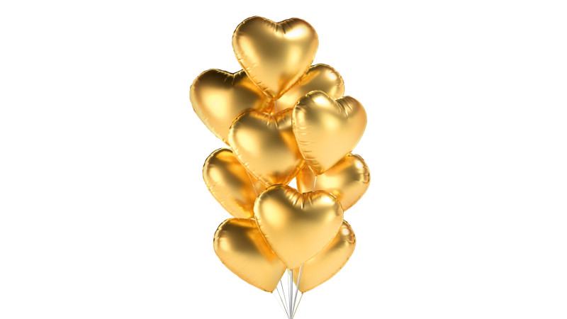 Gold Heart Balloon Bouquet - helium foil balls bunch 3D Model .c4d .max .obj .3ds .fbx .stl .blend