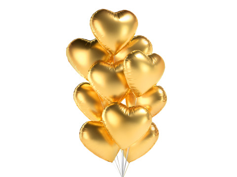 Gold Heart Balloon Bouquet - helium foil balls bunch 3D मॉडल