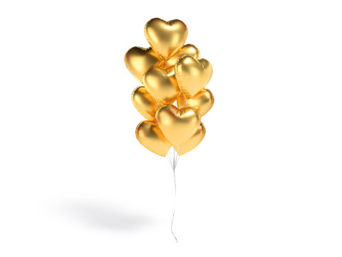 Gold Heart Balloon Bouquet - helium foil balls bunch 3D Model