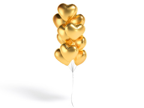 Gold Heart Balloon Bouquet - helium foil balls bunch 3D Model