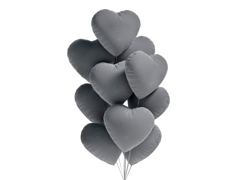 Gold Heart Balloon Bouquet - helium foil balls bunch 3D Model