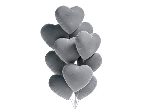 Gold Heart Balloon Bouquet - helium foil balls bunch 3D Model
