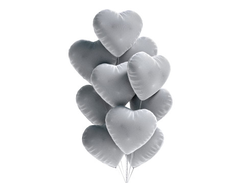 Gold Heart Balloon Bouquet - helium foil balls bunch 3D Model