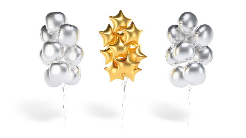Silver Balloon Bouquet 3 Type - helium gold balls bunch set 3D Model .c4d .max .obj .3ds .fbx .stl .blend