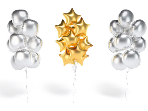 Silver Balloon Bouquet 3 Type - helium gold balls bunch set 3D Model