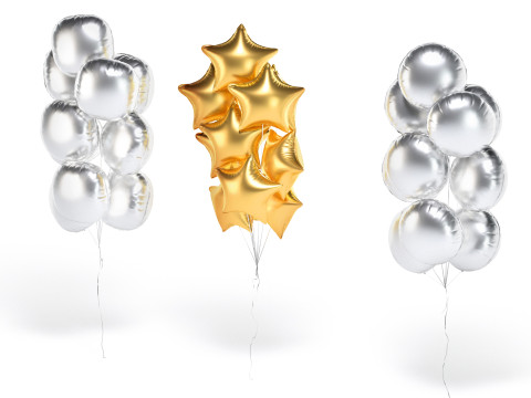Silver Balloon Bouquet 3 Type - helium gold balls bunch set 3D Model