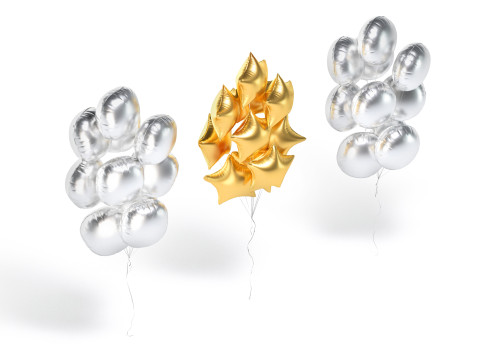 Silver Balloon Bouquet 3 Type - helium gold balls bunch set 3D Model