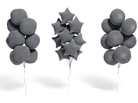 Silver Balloon Bouquet 3 Type - helium gold balls bunch set 3D Model