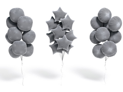 Silver Balloon Bouquet 3 Type - helium gold balls bunch set 3D Model