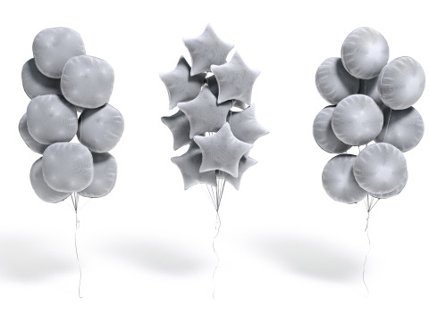 Silver Balloon Bouquet 3 Type - helium gold balls bunch set 3D Model