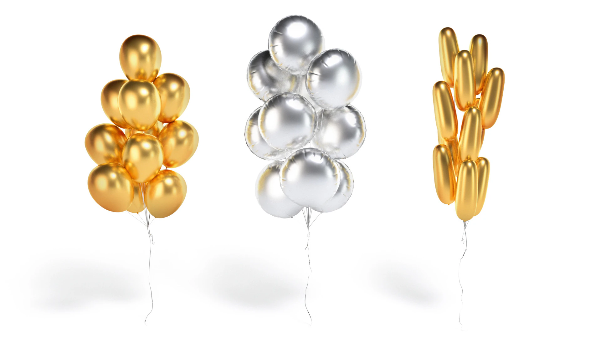 Gold Balloon Bouquet 3 Type - helium silver balls bunch set 3D Model .c4d .max .obj .3ds .fbx .stl .blend 