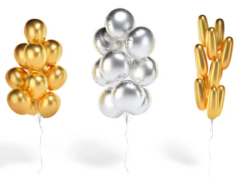 Buket Balon Emas Tipe 3 - set tandan bola perak helium Model 3D