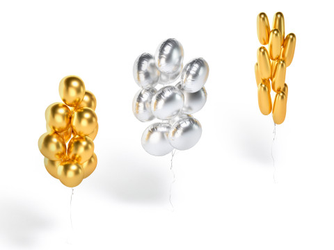 Gold Balloon Bouquet 3 Type - helium silver balls bunch set 3Dモデル