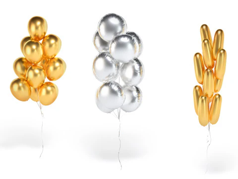 Gold Balloon Bouquet 3 Type - helium silver balls bunch set 3D Model