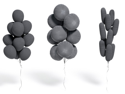 Gold Balloon Bouquet 3 Type - helium silver balls bunch set 3Dモデル