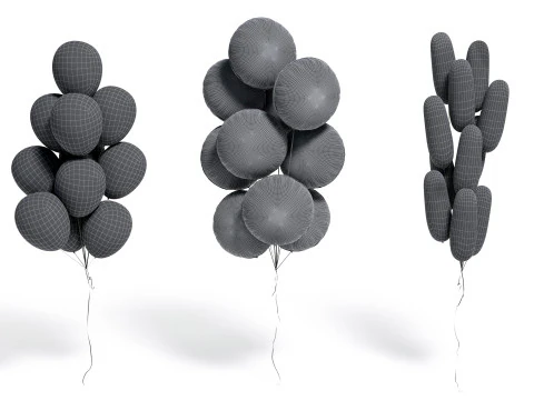 Gold Balloon Bouquet 3 Type - helium silver balls bunch set 3D Model