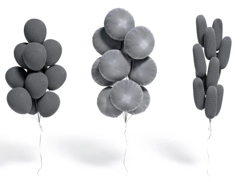 Gold Balloon Bouquet 3 Type - helium silver balls bunch set 3D Model