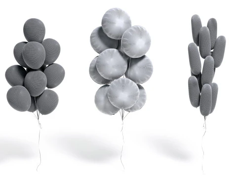 Gold Balloon Bouquet 3 Type - helium silver balls bunch set 3D Model