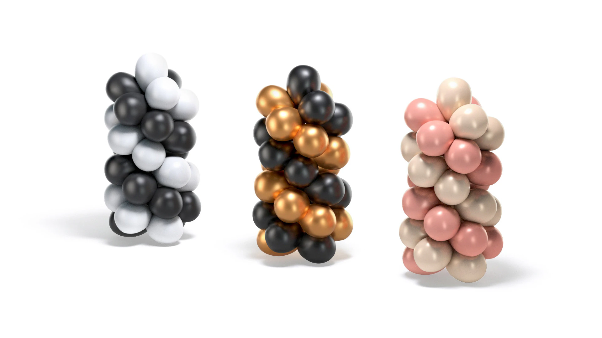 Conjunto de arco de bal&atilde;o - coluna de bolas redondas em espiral dourada e prateada Modelo 3D .c4d .max .obj .3ds .fbx .stl .blend 