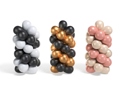 Conjunto de arco de bal&atilde;o - coluna de bolas redondas em espiral dourada e prateada Modelo 3D