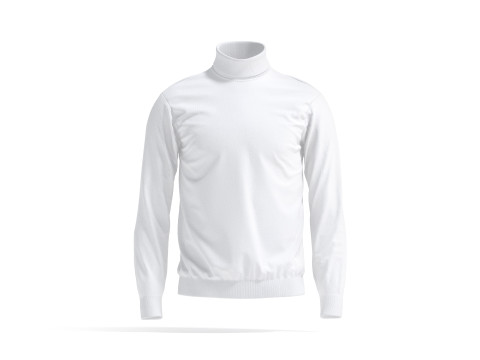 White Turtleneck Sweater - long neck knitted mens pullover 3D Model