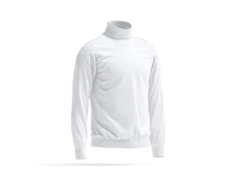 White Turtleneck Sweater - long neck knitted mens pullover 3D Model